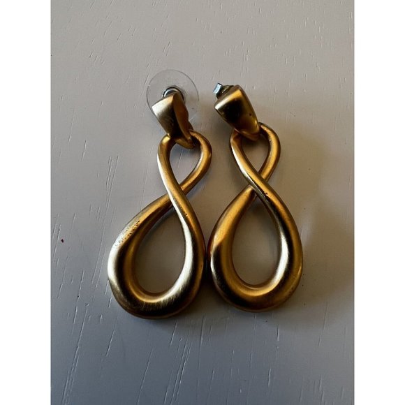 Gold tone Dangle Drop Post EARRINGS Elongated Figure 8 AK Designer - Picture 1 of 7